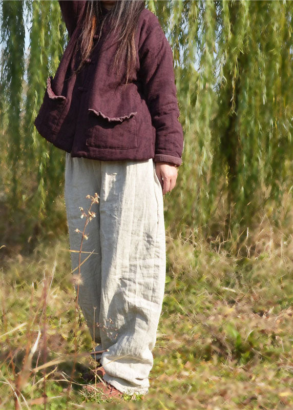Lila, rote Taschen, Wintermäntel mit feiner Baumwolle