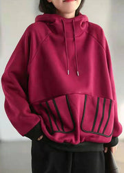 Lila Rot Warme Fleece-Sweatshirts Taschen mit Kordelzug Winter