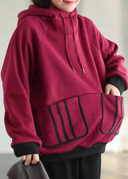 Purple Red Warm Fleece Sweatshirts drawstring Pockets Winter