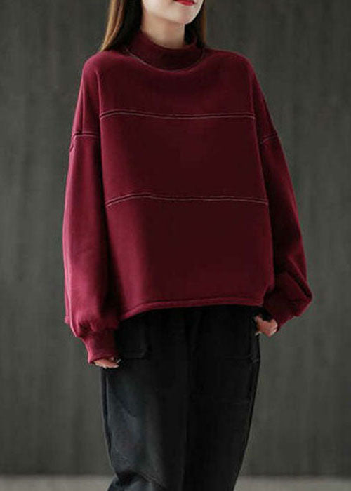 Purple Red thick Warm Fleece Casual Sweatshirts Top Winter