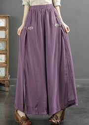 Purple Side Open Patchwork Cotton Pants Embroidered Summer