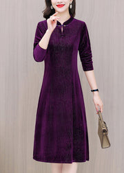 Purple Side Open Silk Velour Maxi Dress Fall