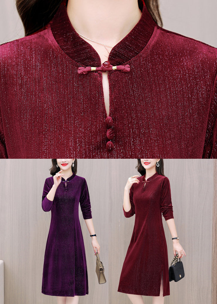 Purple Side Open Silk Velour Maxi Dress Fall