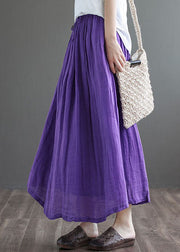 Purple Solid Double-deck Linen A Line Skirt Tie Waist Summer
