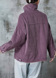 Purple Thick Warm Fleece Coats Peter Pan Collar Pockets Winter