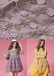 Purple Tulle Dress Hollow Out Embroidered Patchwork Spring