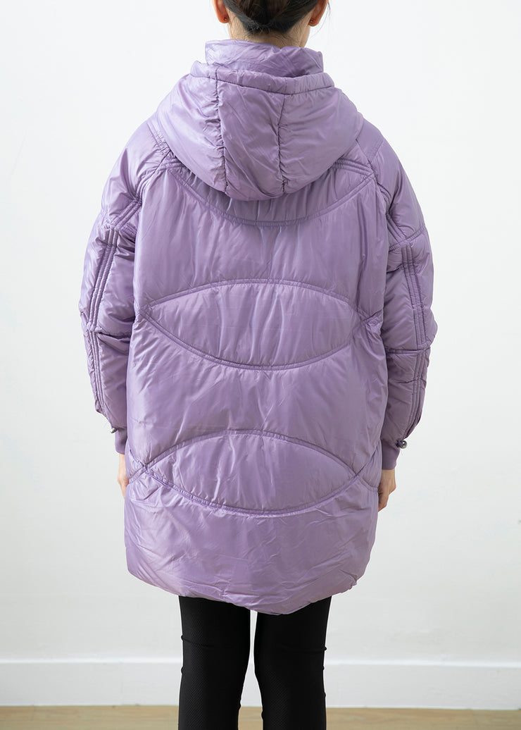 Purple Warm Fine Cotton Filled Parkaer Oversized Pockets Winter