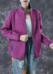 Purple Warm Fleece Jackets Embroidered Winter