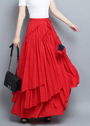 Red Asymmetrical Tie Waist Pleated Skirt Summer