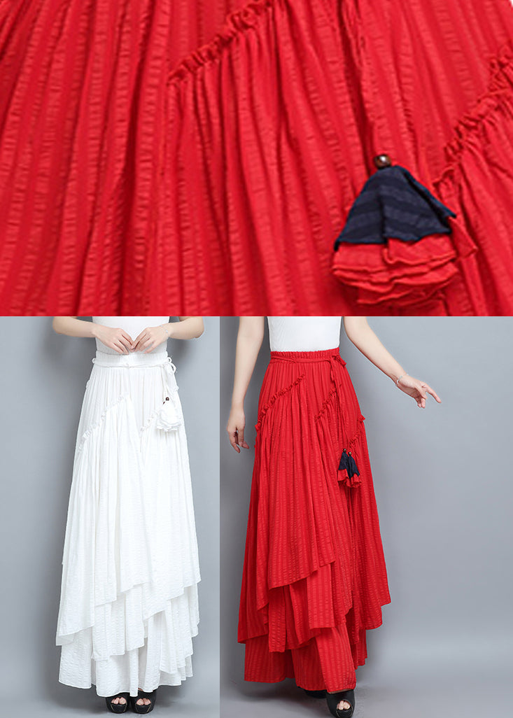 Red Asymmetrical Tie Waist Pleated Skirt Summer