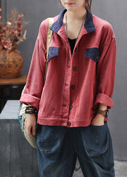Red Button Lazy Corduroy Coats Long Sleeve