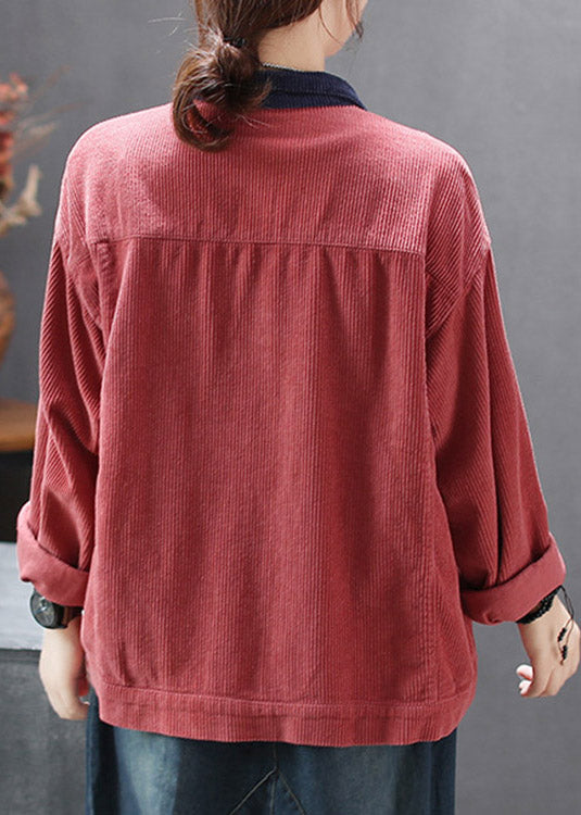 Red Button Lazy Corduroy Coats Long Sleeve