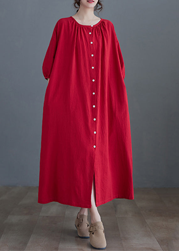 Red Button Maxi Shirts Dresses Summer