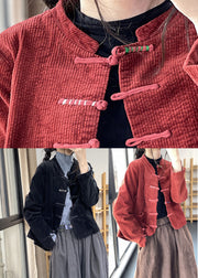 Red Button Thick Corduroy Coat Long Sleeve