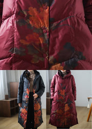 Red Button Warm Fleece Thick Duck Down Long Down Coat Winter