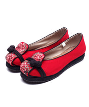 Red Cotton Fabric Flat Shoes For Women Embroidered Flat Feet Shoes