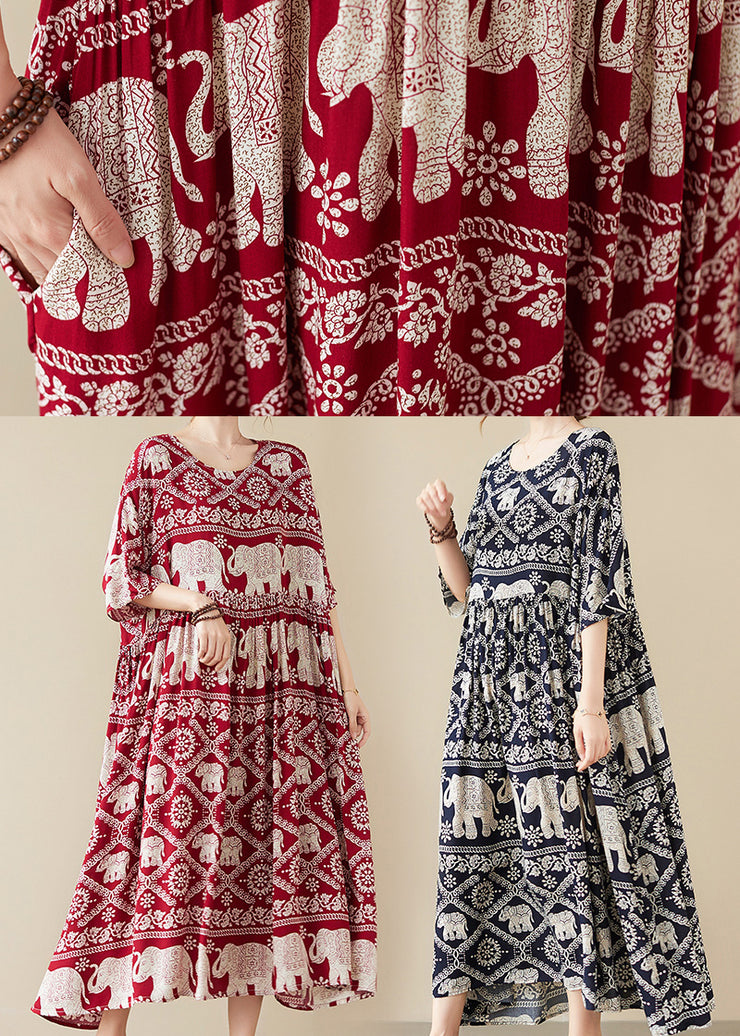 Red Elephant Print Cotton Dress Exra Large Hem Summer