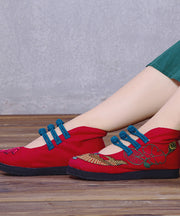 Red Embroidered Asymmetrical Design Buckle Strap Ballet Flats Shoes