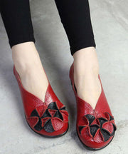 Red Flat Feet Shoes Cowhide Leather Vintage Splicing