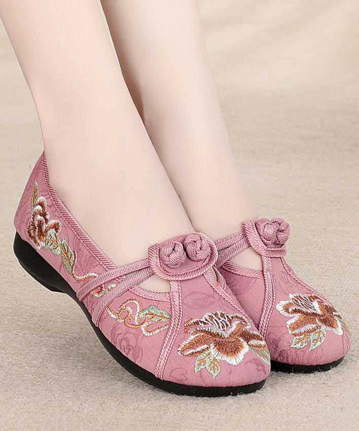 Red Flat Shoes Cotton Fabric Boho Embroidery Splicing
