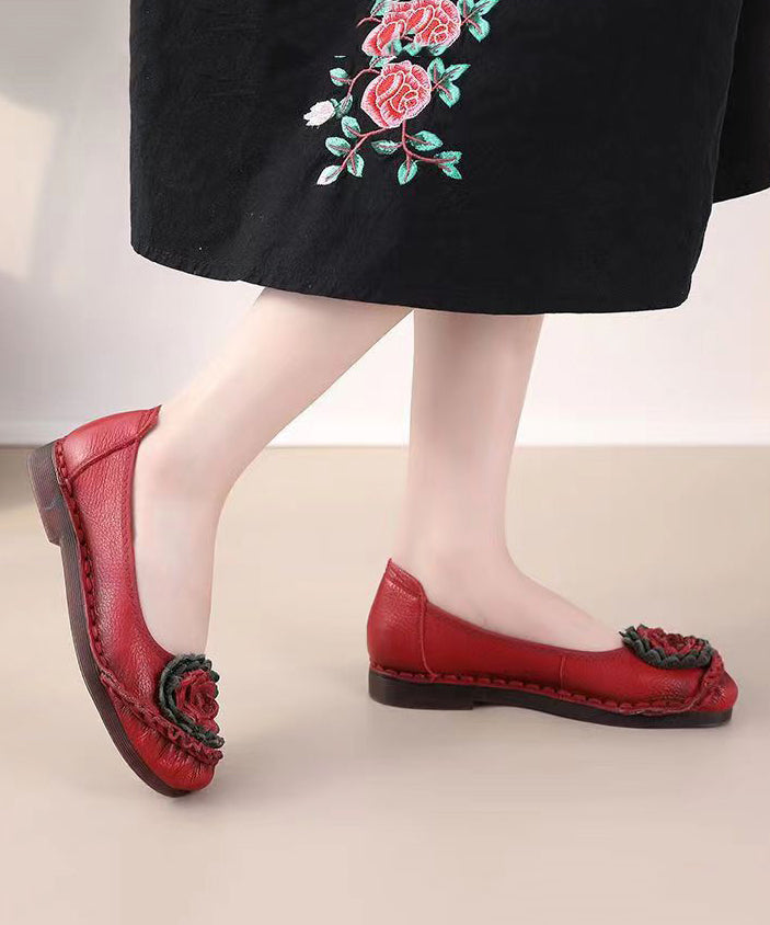 Red Flat Shoes For Women Comfortable Splicing Floral
