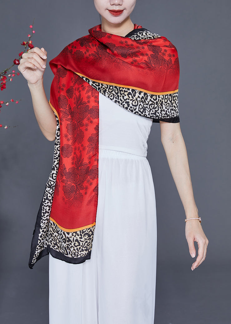Red Leopard Print Hooded Silk Scarf Hooded