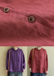 Red Loose Linen Shirt Tops Peter Pan Collar Button Spring