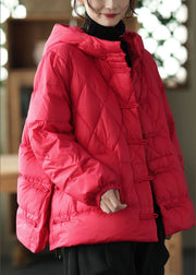 Red Oriental Button Fine Cotton Filled Parkas Oversized Thick Winter