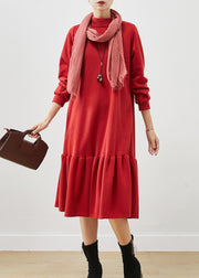 Red Patchwork Cotton Vacation Dress Ruffles Spring