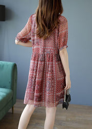 Red Patchwork Lace Chiffon A Line Dresses O-Neck Summer