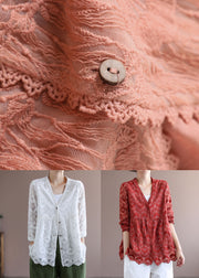 Red Patchwork Lace Loose Coat Embroidered Long Sleeve
