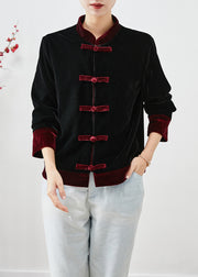 Red Patchwork Silk Velour Chinese Style Coats Mandarin Collar Fall