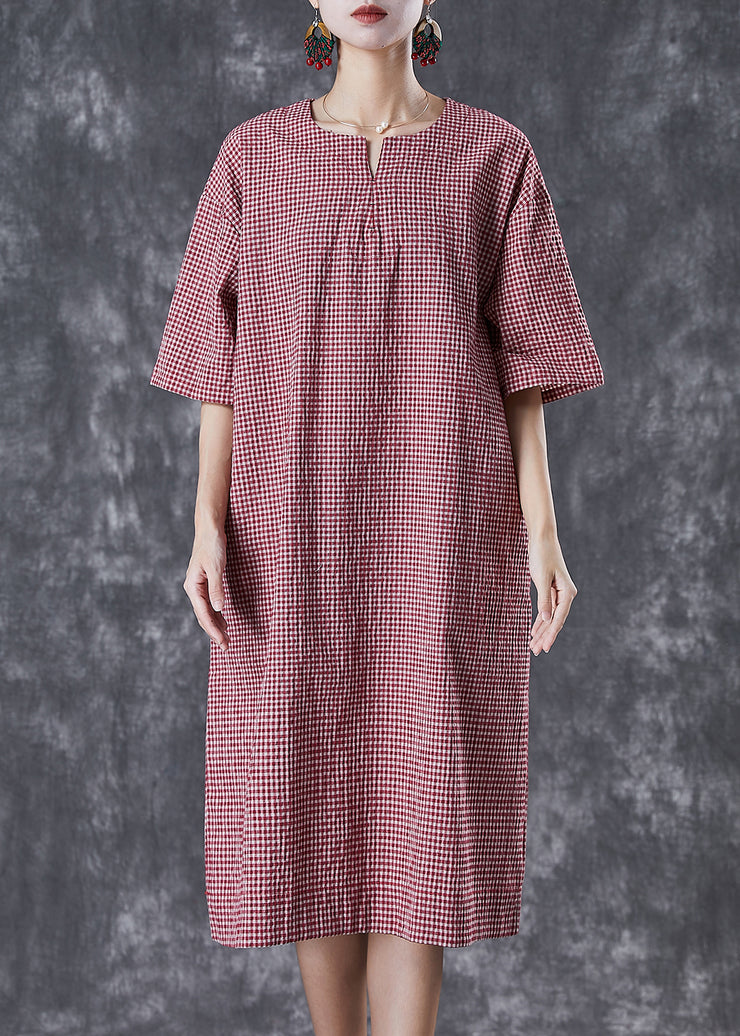 Red Plaid Cotton Holiday Dress Oversized Summer
