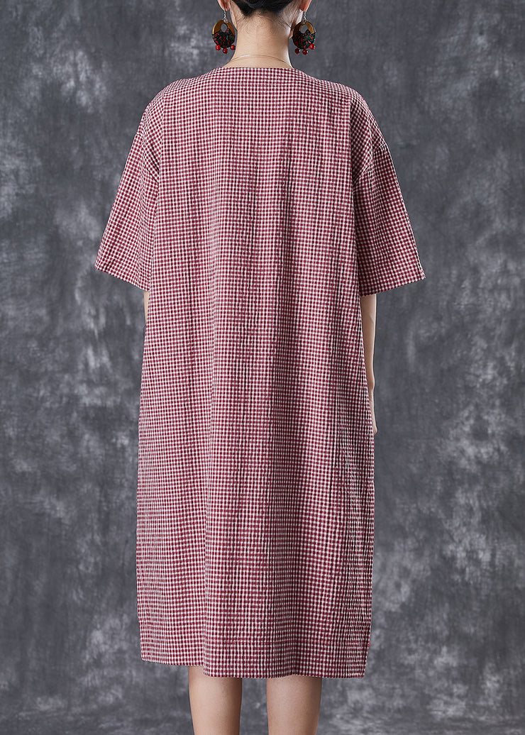 Red Plaid Cotton Holiday Dress Oversized Summer