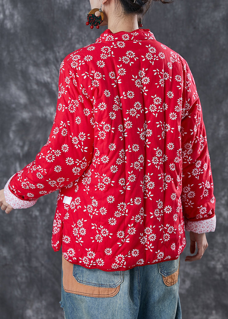 Red Print Fine Cotton Filled Chinese Style Jacket Chinese Button Winter