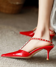 Red Rivet Stiletto Cowhide Leather Comfortable Splicing Slide Sandals