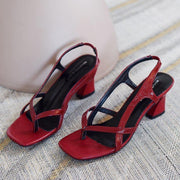 Red Sandals Peep Toe High Heel Sandals - SooLinen