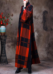 Red Side Open Plaid Coats Long Sleeve