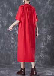 Red Slim Fit Cotton Shirt Dress Tie Waist Button Summer