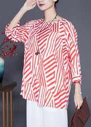 Red Striped Chiffon Shirt Top Oversized Bracelet Sleeve