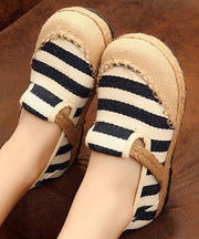 Red Striped Patchwork Flat Feet Shoes - SooLinen
