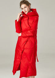 Red Thick Duck Down Puffers Jackets Lace Up  Winter