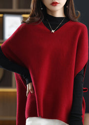 Red Thick Knit Vest Top V Neck Sleeveless