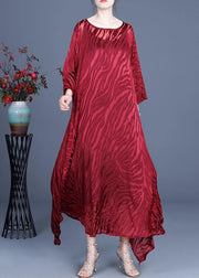 Red Two Piece Spring Silk asymmetrical Design dress with suspender skirt - SooLinen