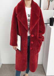 Red V Neck Button Wool Coat Winter