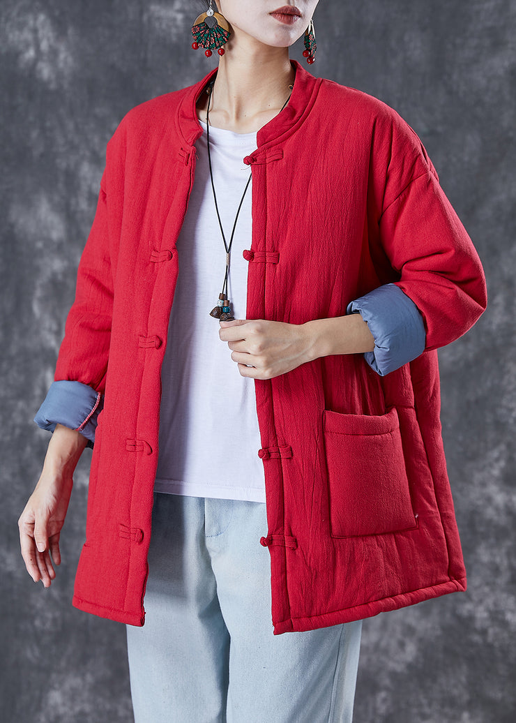 Red Warm Fine Cotton Filled Jacket Chinese Style In Winter