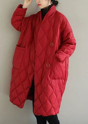 Red Warm Fine Cotton Filled Women Witner Coats Rhombic Plaid Solid