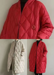 Red Warm Fine Cotton Filled Women Witner Coats Rhombic Plaid Solid