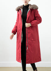 Red Warm Otter Rabbit Hair Lined Women Coats Fox Collar Witner