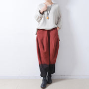 Red gradient linen harem pants oversized elastic waist cotton pants trousers